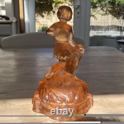 Walther & Söhne Art Deco frosted pink glass Peter Panfigure