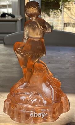 Walther & Söhne Art Deco frosted pink glass Peter Panfigure