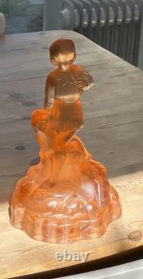 Walther & Söhne Art Deco frosted pink glass Peter Panfigure