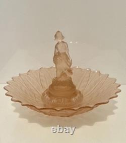 Walther & Söhne Goose Girl Art Deco Frosted Pink Glass Centerpiece Bowl 1930s