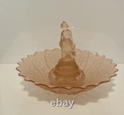 Walther & Söhne Goose Girl Art Deco Frosted Pink Glass Centerpiece Bowl 1930s