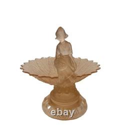 Walther & Söhne Goose Girl Art Deco Frosted Pink Glass Centerpiece Bowl 1930s