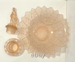 Walther & Söhne Goose Girl Art Deco Frosted Pink Glass Centerpiece Bowl 1930s