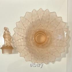 Walther & Söhne Goose Girl Art Deco Frosted Pink Glass Centerpiece Bowl 1930s