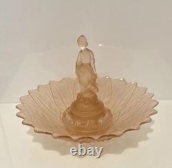 Walther & Söhne Goose Girl Art Deco Frosted Pink Glass Centerpiece Bowl 1930s