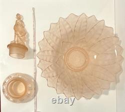 Walther & Söhne Goose Girl Art Deco Frosted Pink Glass Centerpiece Bowl 1930s