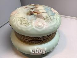 Wavecrest Blue & Pink Art Glass Dresser Box Hand-Painted Victorian Boats
