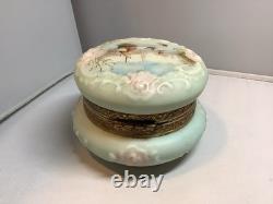 Wavecrest Blue & Pink Art Glass Dresser Box Hand-Painted Victorian Boats