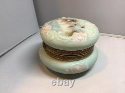 Wavecrest Blue & Pink Art Glass Dresser Box Hand-Painted Victorian Boats