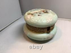 Wavecrest Blue & Pink Art Glass Dresser Box Hand-Painted Victorian Boats