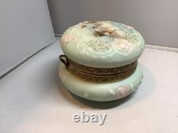 Wavecrest Blue & Pink Art Glass Dresser Box Hand-Painted Victorian Boats