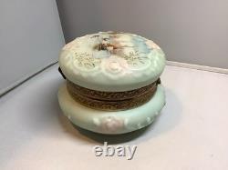 Wavecrest Blue & Pink Art Glass Dresser Box Hand-Painted Victorian Boats