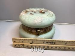 Wavecrest Blue & Pink Art Glass Dresser Box Hand-Painted Victorian Boats
