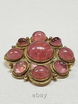 Weiss vintage brooch pin pink swirling gripoix cabochons art glass cluster