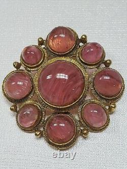 Weiss vintage brooch pin pink swirling gripoix cabochons art glass cluster