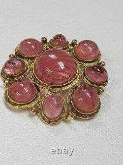 Weiss vintage brooch pin pink swirling gripoix cabochons art glass cluster