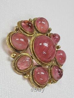 Weiss vintage brooch pin pink swirling gripoix cabochons art glass cluster