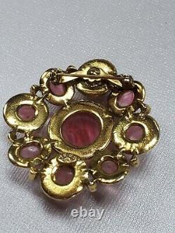 Weiss vintage brooch pin pink swirling gripoix cabochons art glass cluster