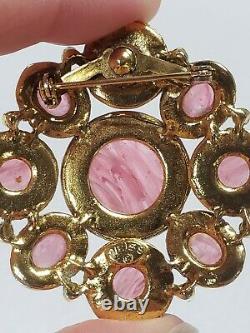 Weiss vintage brooch pin pink swirling gripoix cabochons art glass cluster