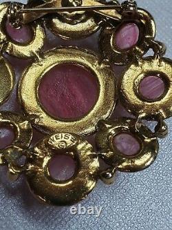 Weiss vintage brooch pin pink swirling gripoix cabochons art glass cluster