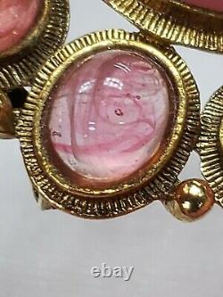 Weiss vintage brooch pin pink swirling gripoix cabochons art glass cluster