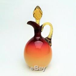 Wheeling Coral / Peach Blow Cruet #312 by Hobbs Brockunier & Co with Original Stop