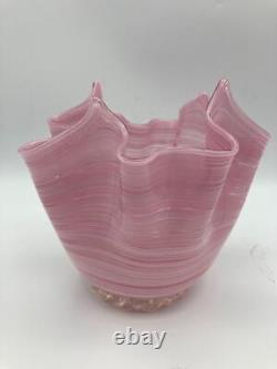 Whimsical! Murano Pulled Hand Blown Ruffled Pink Glass Vase