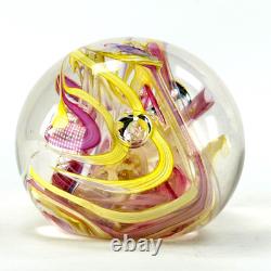 Whitefriars Glass Paperweight Pink Yellow Swirl Mid Century