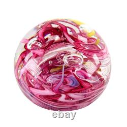 Whitefriars Glass Paperweight Pink Yellow Swirl Mid Century