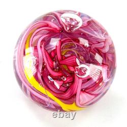 Whitefriars Glass Paperweight Pink Yellow Swirl Mid Century