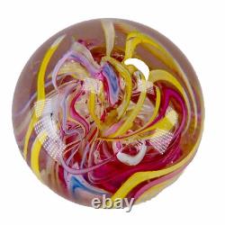 Whitefriars Glass Paperweight Pink Yellow Swirl Mid Century