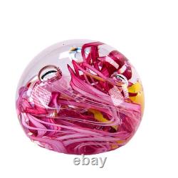 Whitefriars Glass Paperweight Pink Yellow Swirl Mid Century