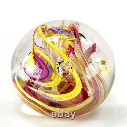 Whitefriars Glass Paperweight Pink Yellow Swirl Mid Century