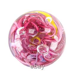 Whitefriars Glass Paperweight Pink Yellow Swirl Mid Century