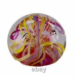 Whitefriars Glass Paperweight Pink Yellow Swirl Mid Century