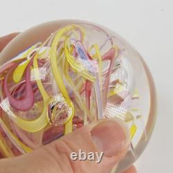 Whitefriars Glass Paperweight Pink Yellow Swirl Mid Century