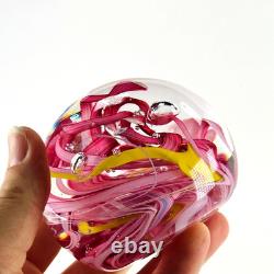 Whitefriars Glass Paperweight Pink Yellow Swirl Mid Century