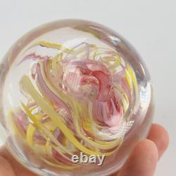 Whitefriars Glass Paperweight Pink Yellow Swirl Mid Century