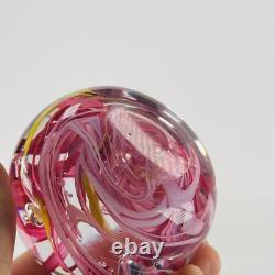 Whitefriars Glass Paperweight Pink Yellow Swirl Mid Century
