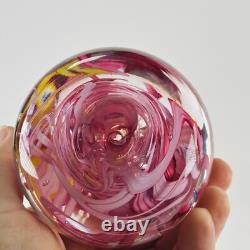 Whitefriars Glass Paperweight Pink Yellow Swirl Mid Century