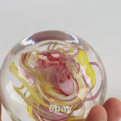 Whitefriars Glass Paperweight Pink Yellow Swirl Mid Century