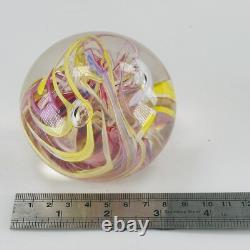 Whitefriars Glass Paperweight Pink Yellow Swirl Mid Century