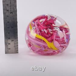 Whitefriars Glass Paperweight Pink Yellow Swirl Mid Century
