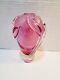 William Glasner Pink Cranberry Leaf Art Glass Vase Signed Numbered Vintage EUC