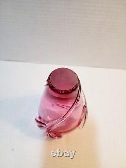 William Glasner Pink Cranberry Leaf Art Glass Vase Signed Numbered Vintage EUC