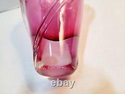 William Glasner Pink Cranberry Leaf Art Glass Vase Signed Numbered Vintage EUC