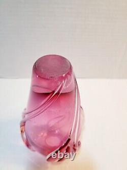 William Glasner Pink Cranberry Leaf Art Glass Vase Signed Numbered Vintage EUC