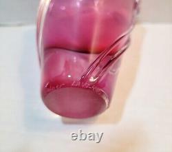 William Glasner Pink Cranberry Leaf Art Glass Vase Signed Numbered Vintage EUC