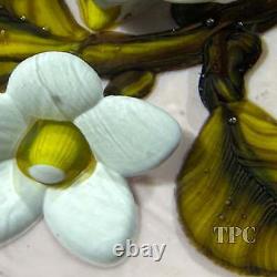 William Manson 2022 Art Glass Paperweight Flamework White Daisies on Opaque Pink