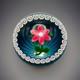 William Manson lampwork glass paperweight with Pink Flower on blue WM80 Cane